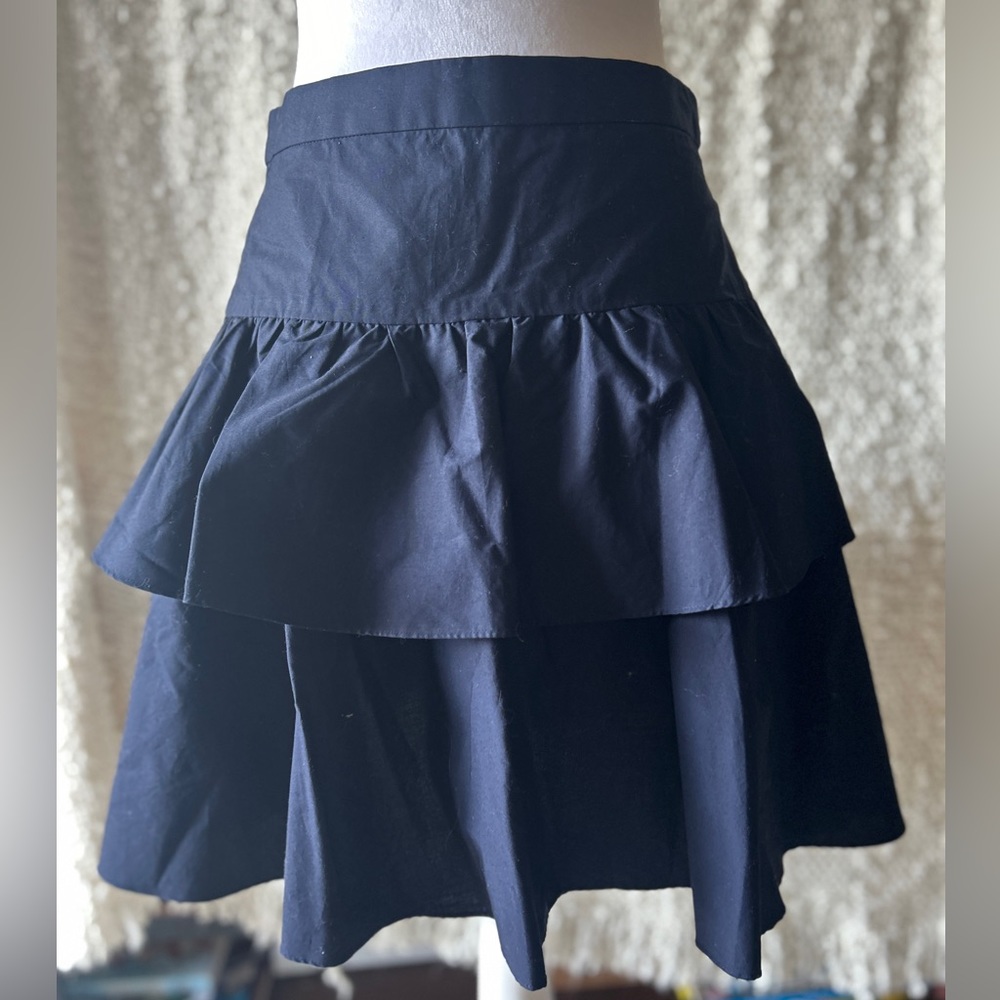 J Crew Tiered Ruffle Skirt Womens 2 Navy Cotton Blend